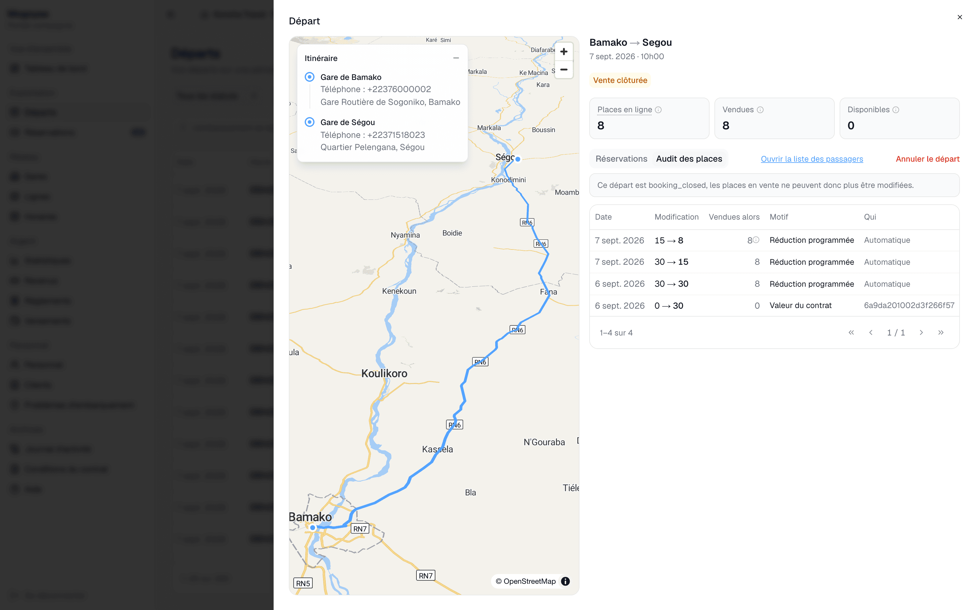 Le tableau des départs · « Audit des places »