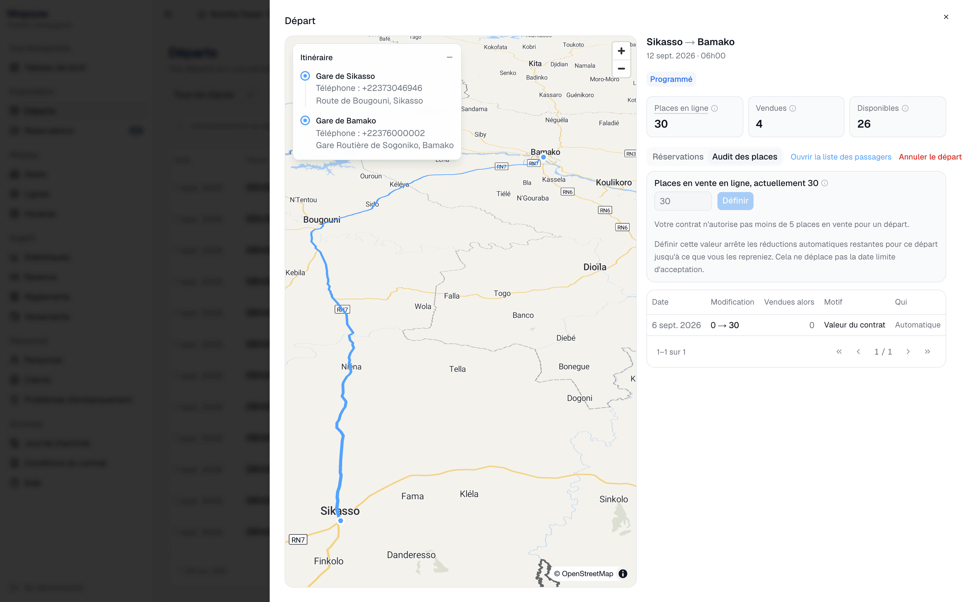 Le tableau des départs · « Audit des places »
